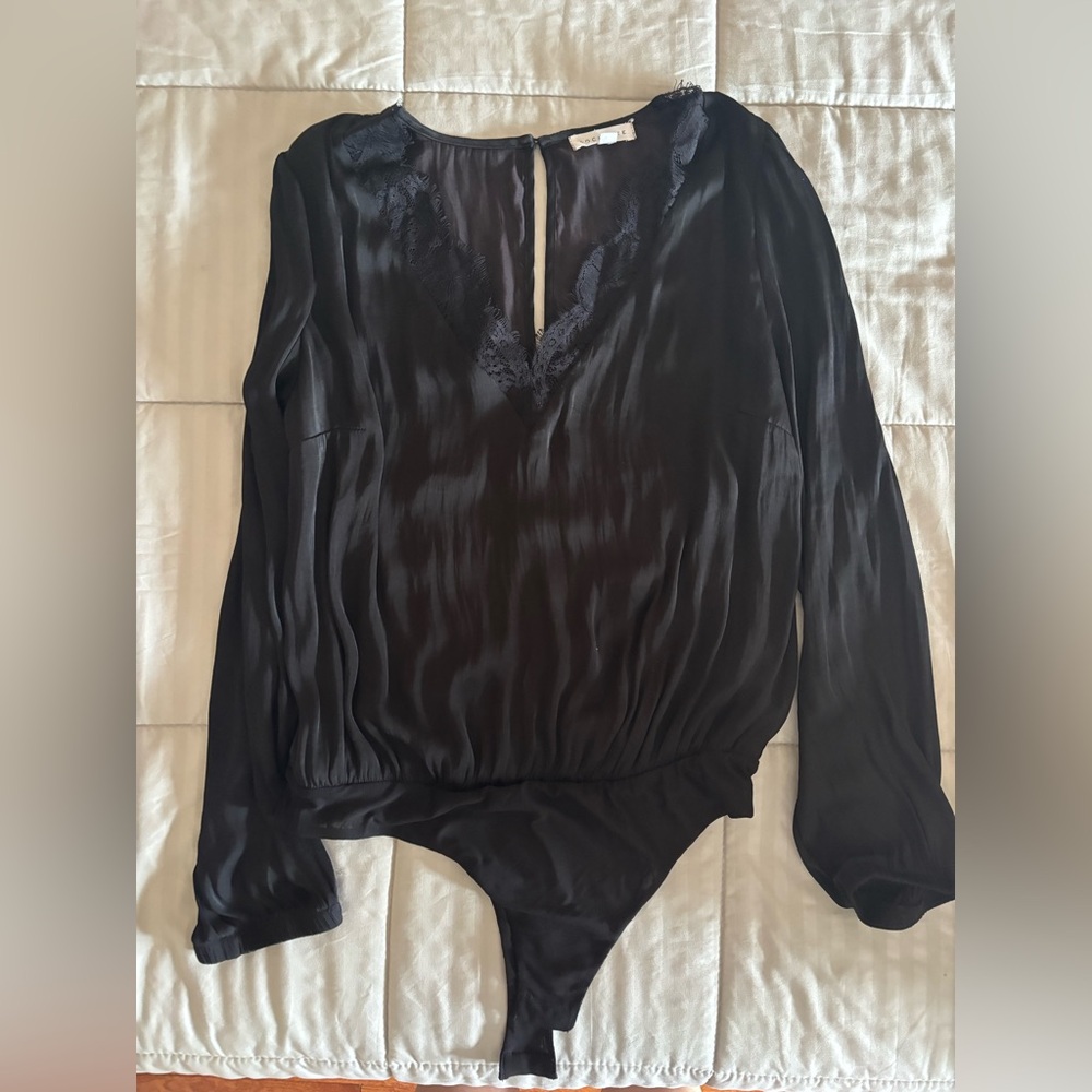 Elegant Black Lace Trim Women's Bodysuit